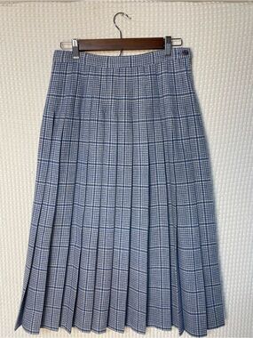70s 80s VINTAGE PENDLETON Pleated Skirt Houndstooth Blue & White WOOL